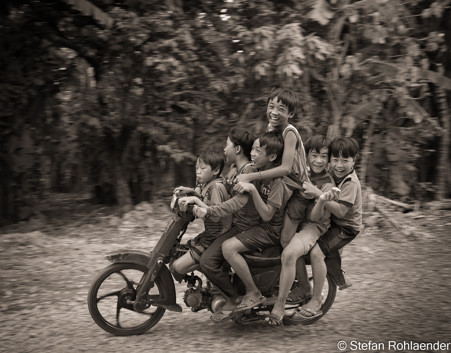 Six boys, one motorbike and a bumpy road - what could possibly go wrong...